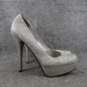 Heart in D Shoes Womens 9 Platform Stiletto High Heels Glitter Slip On Metallic